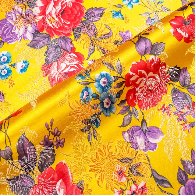 Flowers Imitation Silk damask fabrics brocade jacquard pattern sewing material for cheongsam kimono of DIY fabric for dress 5