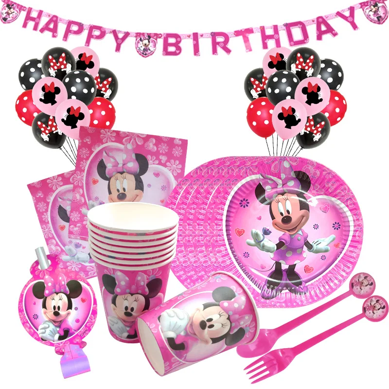 Cup-Plate Tableware-Set Birthday-Party-Supplies Mouse-Theme Disposable Kids Minnie Disney