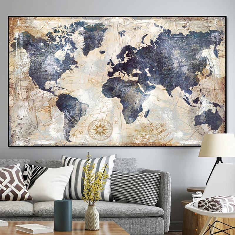 

Cuadros Vintage World Map Scandinavian HD Print Canvas Wall Art Pictures Home Decor Oil Paintings Posters Room Decoration