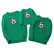 Christmas Clothes Mom Dad Kids Green deer head Long Sleeve Pullover Sweatshirt Jumper Family Matching Warm Autumn Casual Tops