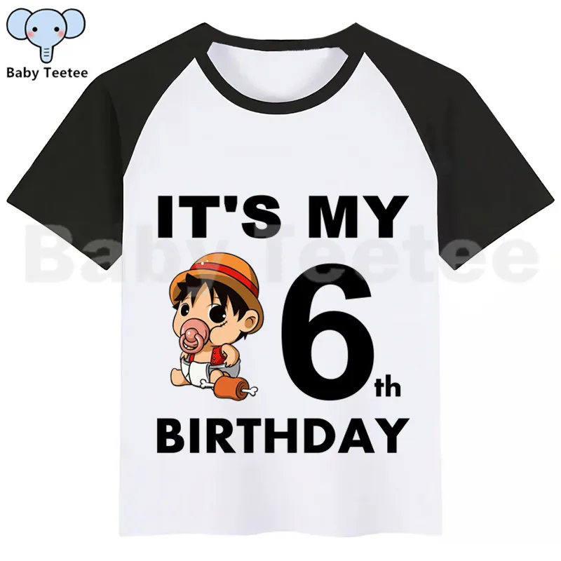 BlackF Цельнокроеная LUFFY детская футболка для дня рождения, Короткие футболки для девочек с забавным принтом Одежда для девочек вечерние футболки - Цвет: BlackF