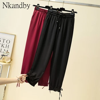 

Plus Size High Waist Ankle-length Pants Women Summer Fashion Loose Drawstring Bow Straight Ladies Pants Oversized Streetwear