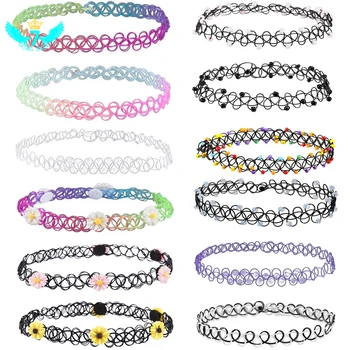 

Women's 12 Piece/Set Plastic Necklace Fashion Harajuku Black Color Stretch Daisy Necklace TOA