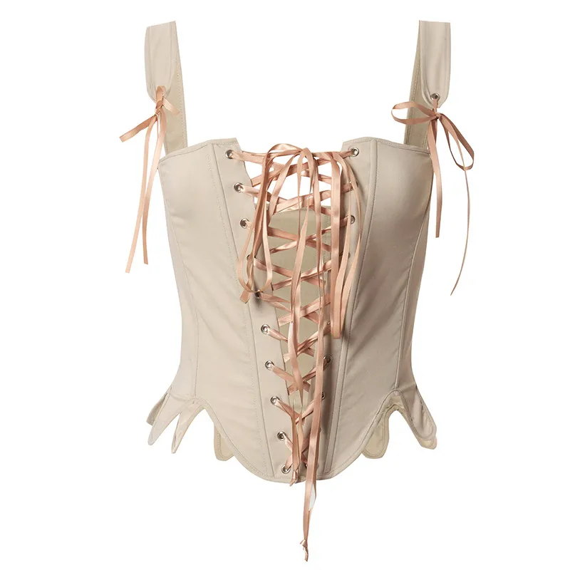 Fashion Court Women Corset Summer Sleeveless Lace Up Hollow Out Slim Irregular Bustier Crop Top Female Shaper Streetwear