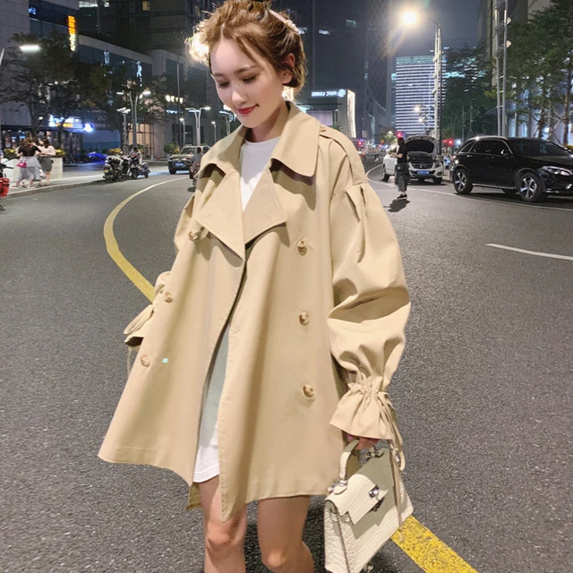 Khaki Short Windbreaker Overcoat Loose 