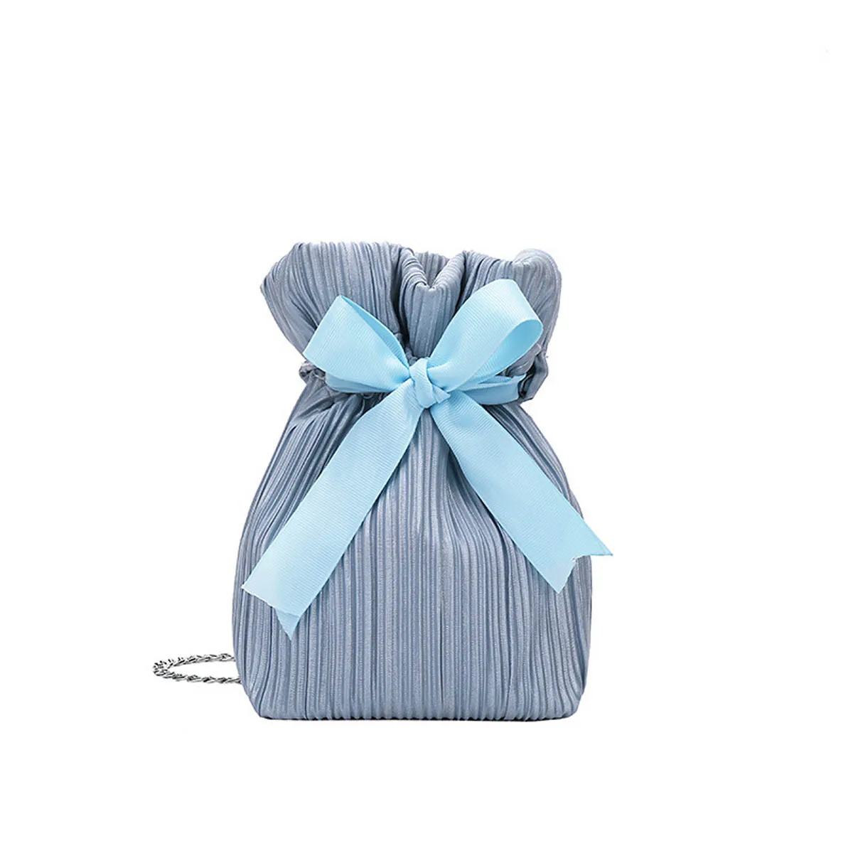 

Women Casual Style Cross-Body Pack Pleated Hem Bags Portable Bucket-Shape Decorative Solid Color Metal Straps Girls Bag