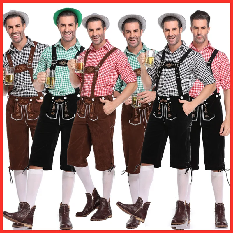 

Men's Oktoberfest Lederhosen with Suspenders Hat Costumes Set For Man 6 Styles Party Cosplay Waiter Farmer Game Costumes