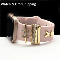 Correa de silicona decorativa para Apple Watch, correa de Metal y oro con diamantes de imitación, conjunto de 5 uds. Para pulsera inteligente iwatch
