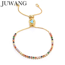 Модный Блестящий Радужный красочный Теннисный браслет, регулируемая цепочка, золото, розовое золото, AAA кубический циркон, свадебные ювелирные изделия для женщин