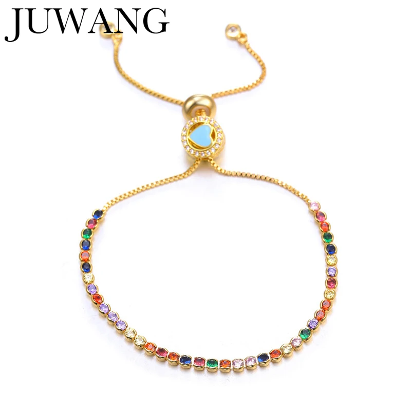 

Fashion shiny Rainbow Colorful Tennis Bracelet Adjustable Chain Gold Rose Gold AAA Cubic Zircon Wedding Jewelry For Female