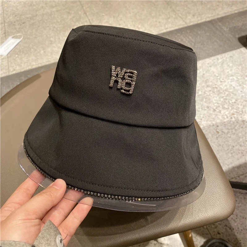 Fashion rhinestone king pure color bucket hat female spring and summer breathable sunscreen hat wild tide brand bucket hat black bucket hat