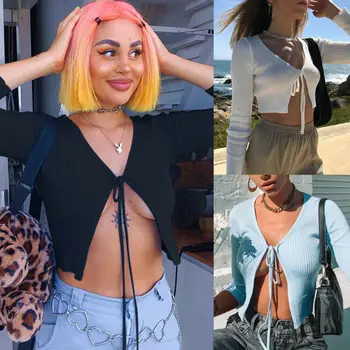 

Autumn Women Tops Women Tops and T-Shirts V-neck Sexy Tops Open Long Sleeve Clothing Party