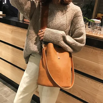 

Jin Mantang Messenger bag Women Bucket Shoulder Bag large capacity vintage Matte PU Leather lady handbag Luxury Designer Black