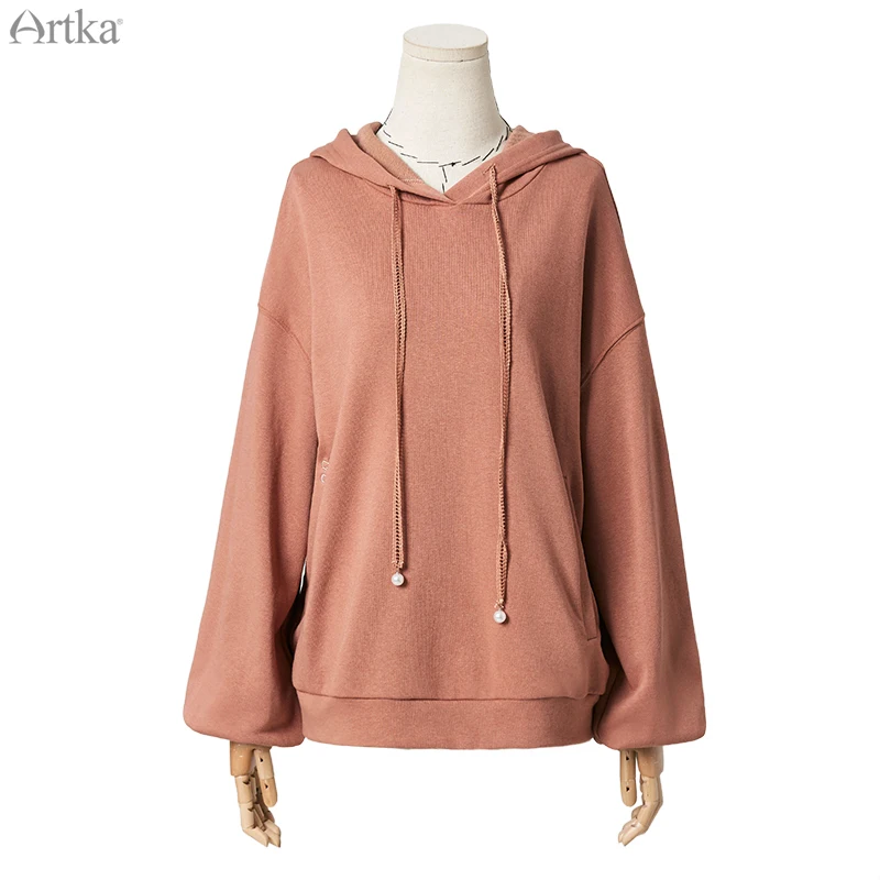  ARTKA 2019 Autumn New Women Sweatshirt Fashion Lantern Sleeve Hoodie Sweatshirt O-Neck Pullover Cas