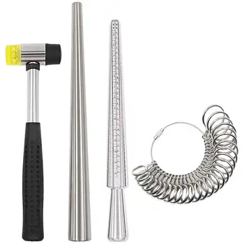 

Ring Mandrel Ring Sizer Tool Steel Rubber Hammer Metal Finger Size Measuring Wire Wrap Rings Tools Jewelry Making Kit