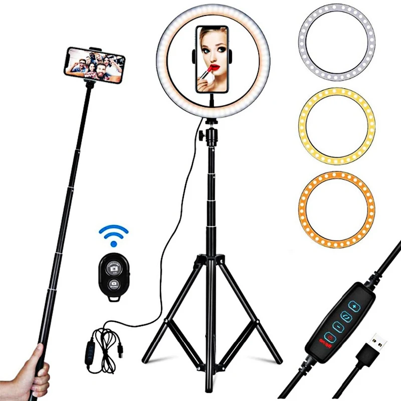 

8 Inch Selfie Ring Light with Adjustable Tripod Stand and Bluetooth Remote Control for Camera Photography Video
