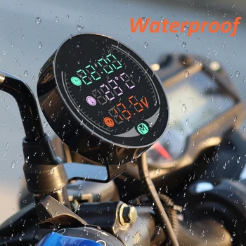 

3-In-1Motorcycle ATV Electronic Clock Thermometer Voltmeter Waterproof Round LED Display Voltmeter 12V 24V 36V Universal