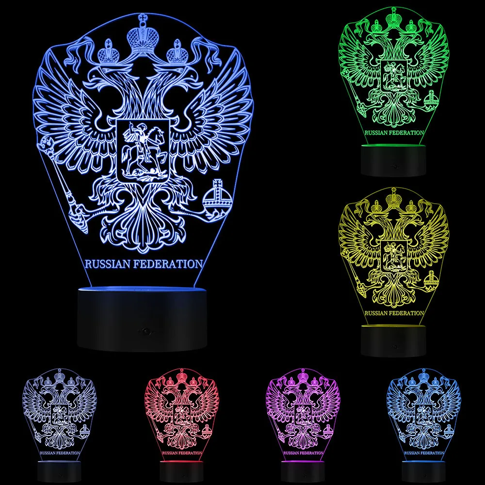 Outlined Coat of arms of Russian Federation Illusion Night Light Russian National Emblem Table Lamp Patriotism Home Decoration