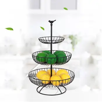 

3 Tier Retro Simple Round Metal Household Fruit Plate Tray Stand Storage Basket