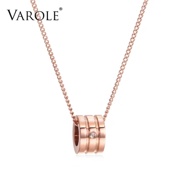 

VAROLE Round Tube Necklaces Pendants Necklace Stainless Steel Rose Gold Color Choker Necklace For Women Jewelry Kolye Collier