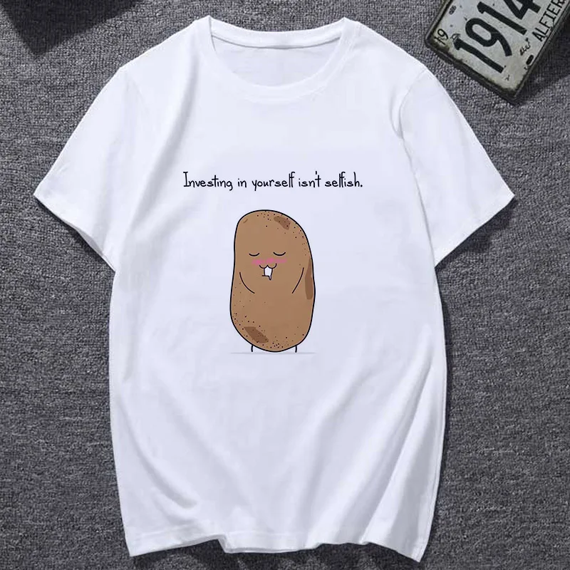 Новая летняя Милая футболка женская мода картофель философия Harajuku короткий рукав Футболка белая тонкая секция футболка Топы Одежда