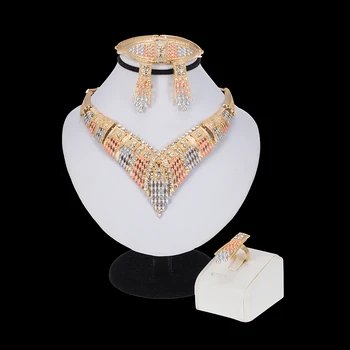 

Ethiopian Nigerian Wedding Bridal Jewelry Luxury Dubai Gold Jewelry Sets for Women Flowers Necklace African Beads Jewelry Set