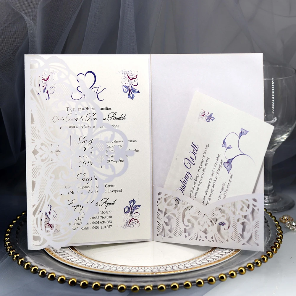  10pcs Birthday Pearlescent Paper Invitation Prints Lace Elegant Greeting Cards European Festival Li - 4000268433830