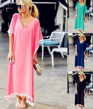 

2020 Women Casual Loose Dress Beach Summer Tassel Boho Bow Camis Befree Maxi Dress Plus Sizes Big Large Dresses Robe Femme
