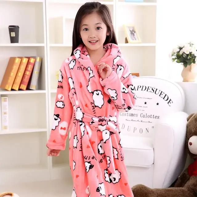 Girls robes 03 Модный детский банный халат; сезон осень-зима; теплые фланелевые ночные рубашки для мальчиков; детские халаты с героями мультфильмов; флисовые купальные халаты с капюшоном для девочек - Цвет: Girls robes 03