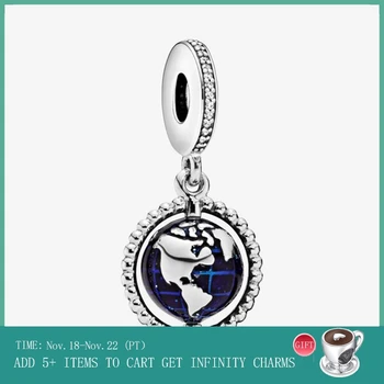 

925 Sterling SilverRotating Earth Pendant Charm Fit Original 3mm Bracelet&Bangle Making Fashion DIY Jewelry For Women