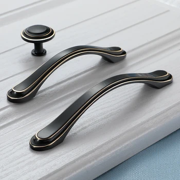 YUTOKO American Style Black Cabinet Handles Solid Aluminum Alloy Kitchen Cupboard Pulls Drawer Knobs Furniture Handle Hardware