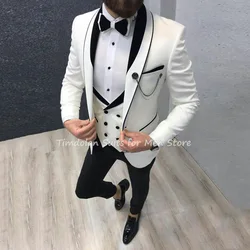 Ivory/Blue/Burgundy 3Pcs Jacket Pants Vest Custom Made Blazer Trousers Groomsmen Wedding Male Suits Set Coat+Pants+Tie+Waistcoat