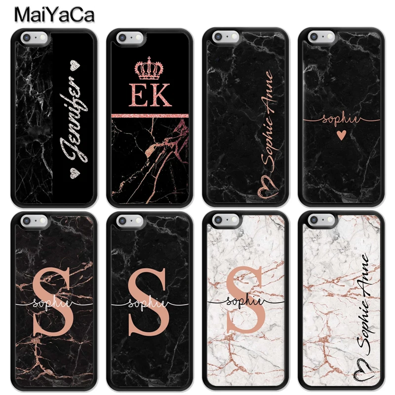 

MaiYaCa PERSONALIZED Name Initials Black MARBLE Case Cover for iPhone 5s 6s 7 8 plus X XR XS 11 pro max Galaxy S6 S7 S8 S9 S10