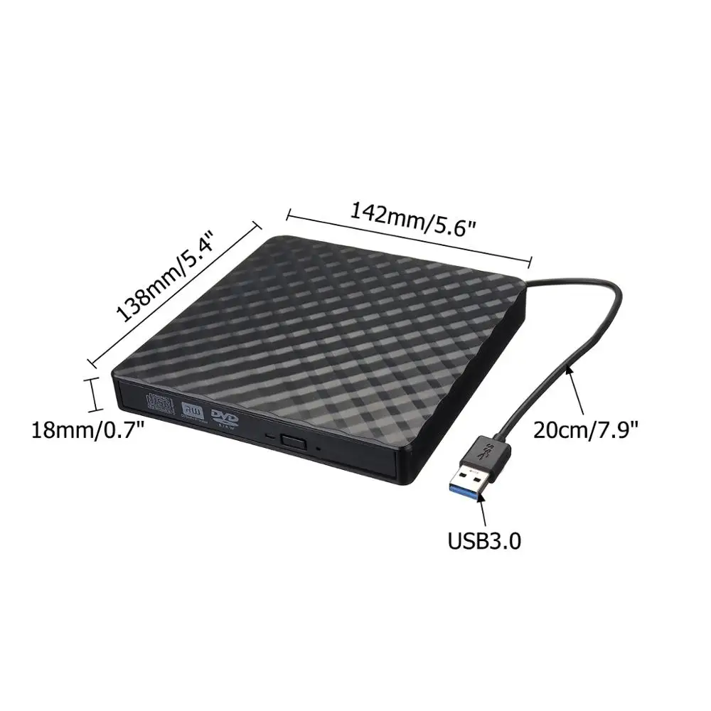  Corrugated External USB3.0 DVD Burner RW CD Writer Slim Optical Drive Burner Reader Player Tray Typ