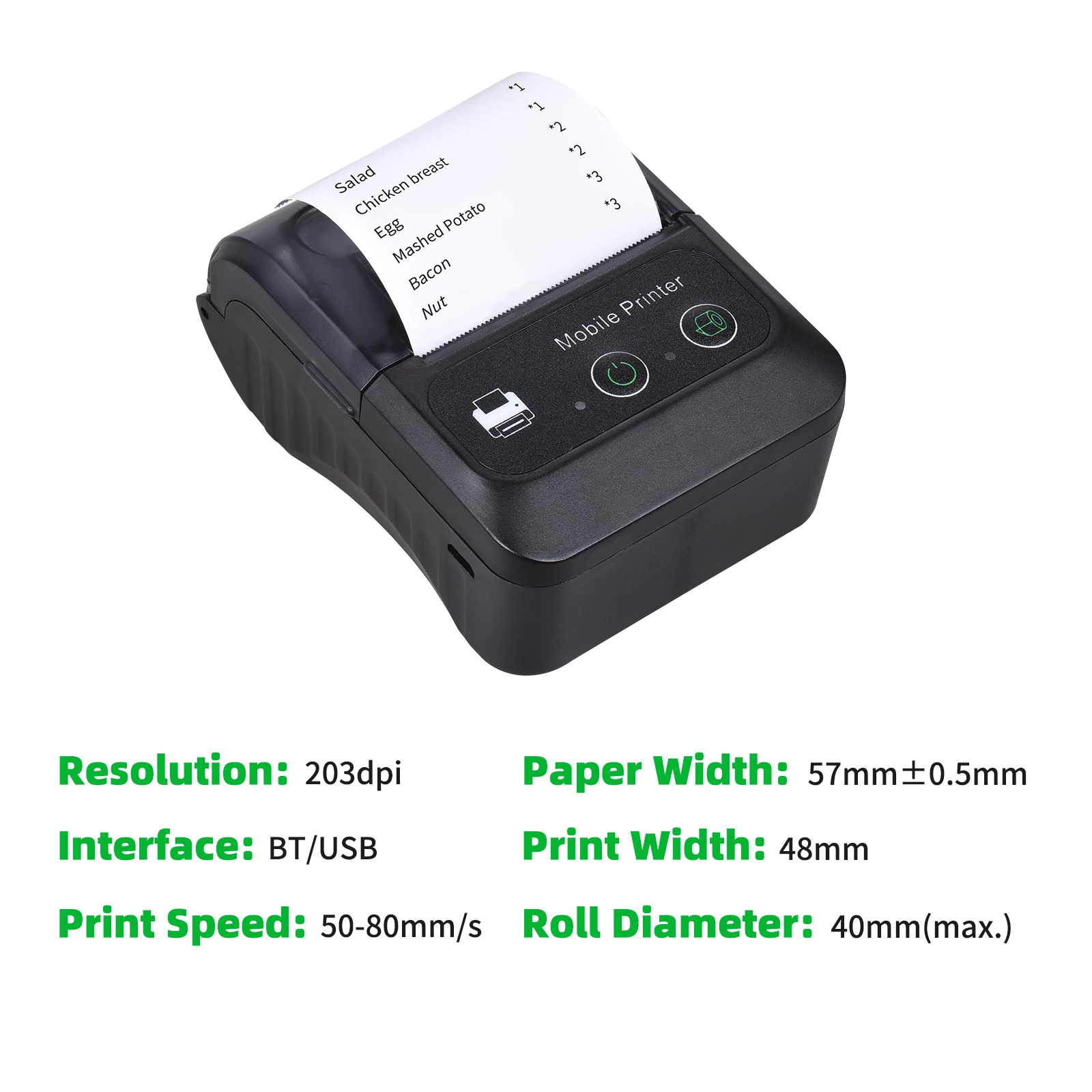 Portátil de Recibos Funciona com Android Portátil sem Fio 58mm para Transportar Impressora Térmica Bluetooth Tamanho Mini & Ios 4 & ios, portátil, sem fio, impressora térmica