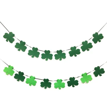 

Green Shamrock Clover Garland Ribbon Banner St. Patrick 's Day Decorations Party Supplies Hanging Decorative Ornaments