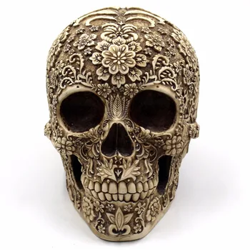 

Table Human Skull Decoration Halloween Home Bar Aquarium Delicate Flower Skull Ornaments Resin Decor Event Party Supplies