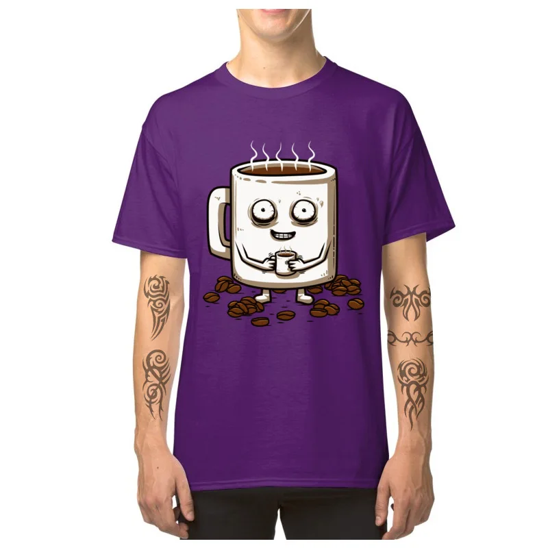 Printing Coffe_lover_addict_4176 Round Collar Top T-shirts Summer Tops & Tees Short Sleeve for Men Cheap Pure Cotton T-Shirt Coffe_lover_addict_4176 purple