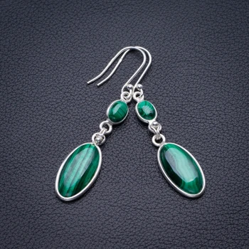 

Natural Malachite Handmade 925 Sterling Silver Earrings 2" D3477