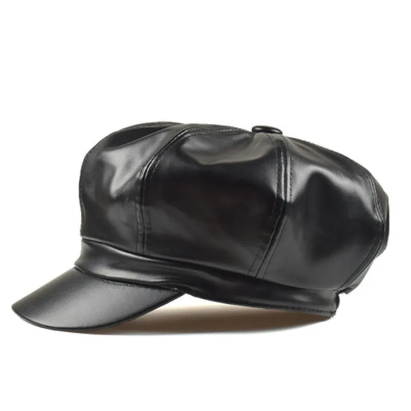 Кожаная кепка газетчика, качественная модная искусственная кожа, Женская Корейская восьмиугольная кепка, весенне-зимний Повседневный берет, Женская плоская шляпа