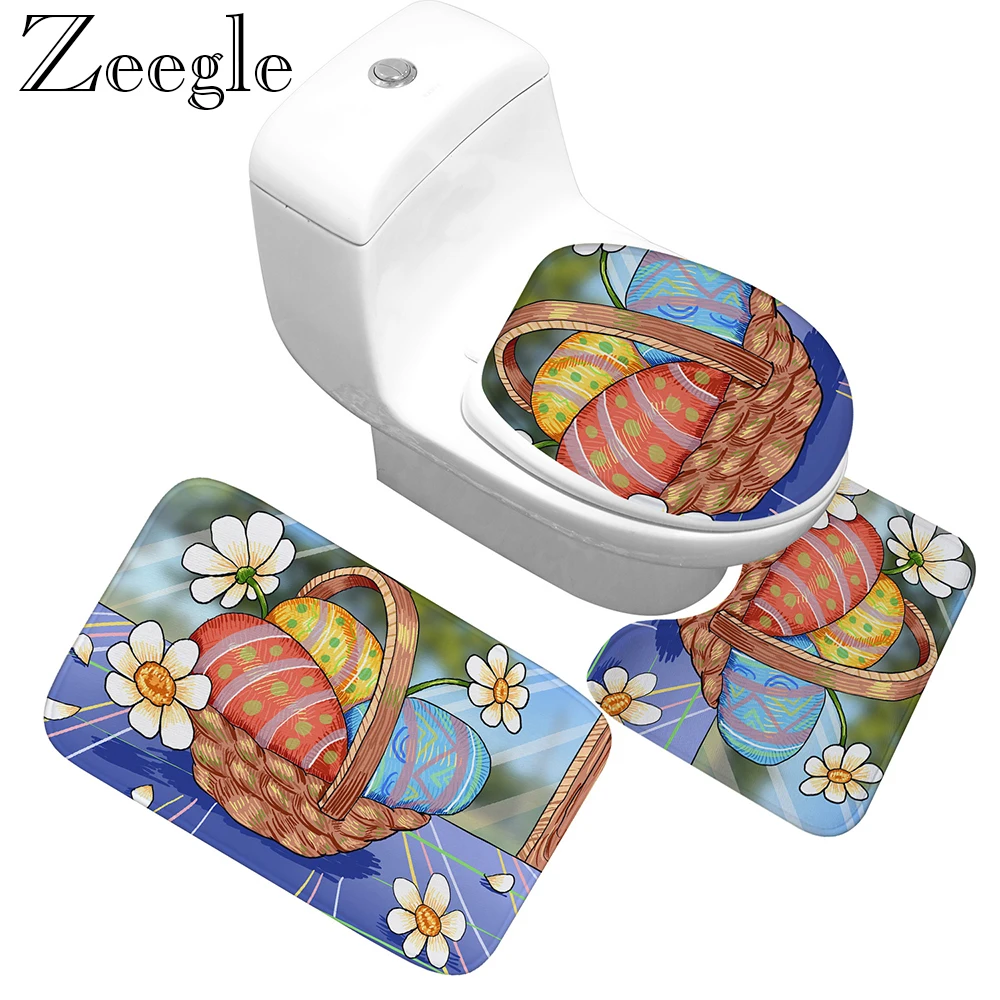 Zeegle 3pcs Bathroom Carpet Set Anti-slip Toilet Mat Shower Carpet Absorbent Kitchen Rug Foot Mat Washable Bath Mat Set
