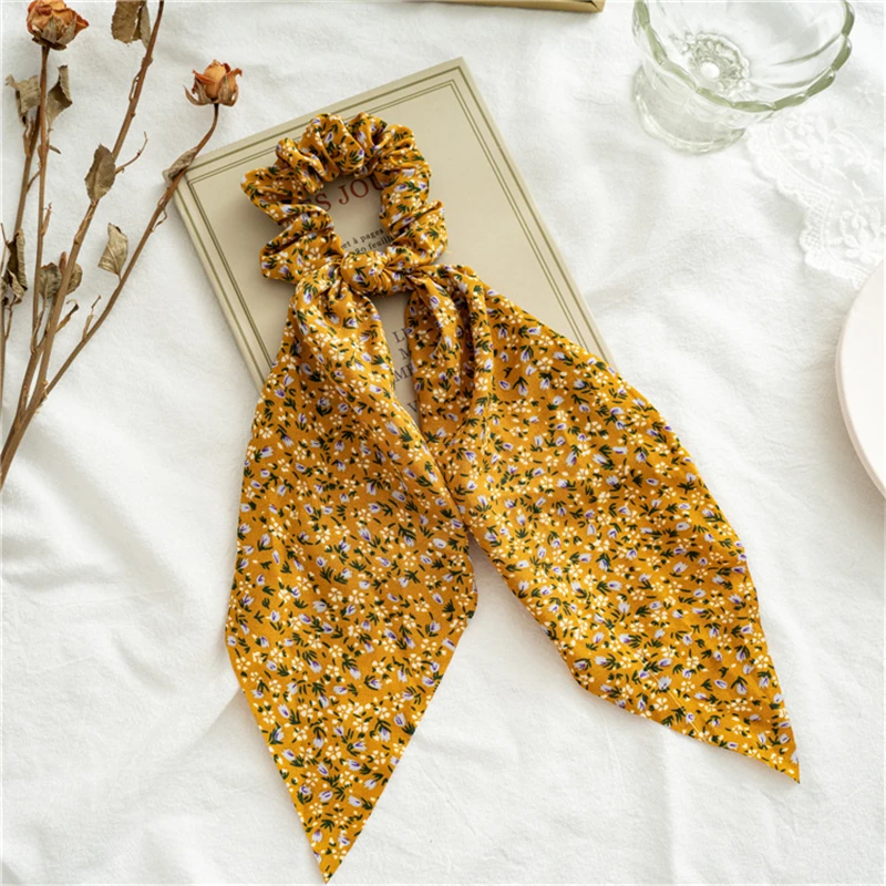 flower hair clips New Fashion Print Bow Scrunchies Hair Ribbon For Women Elastic Hair Band Girls Horsetail Hair Ties Hair Accessories small hair clips Hair Accessories