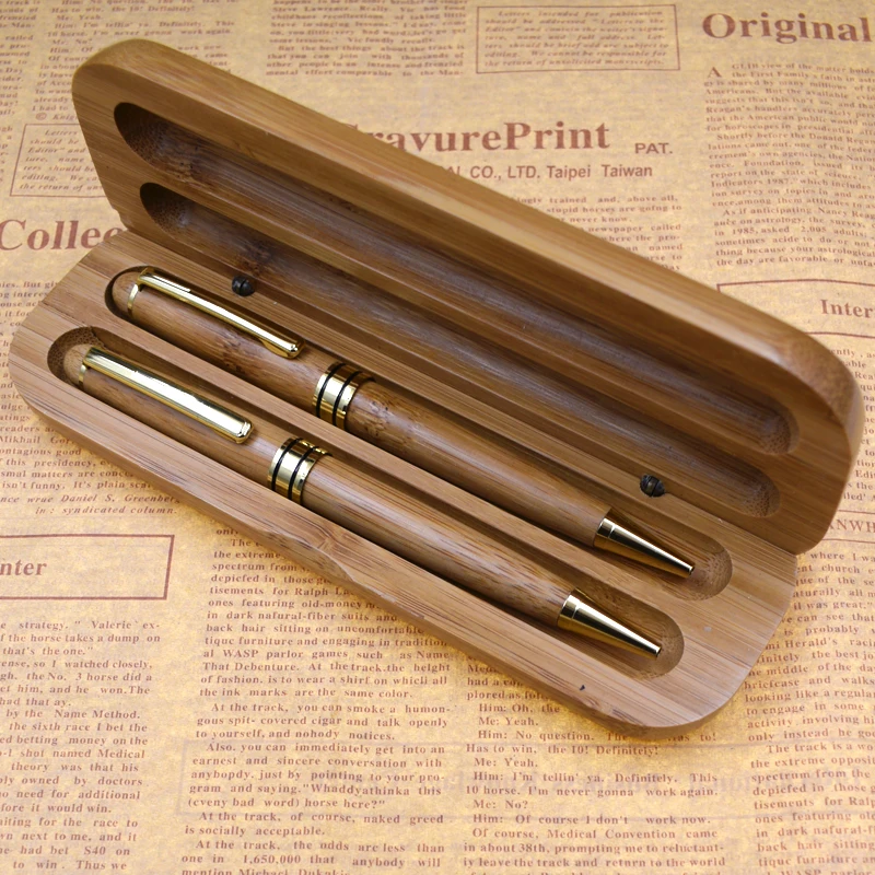 

One Set Retro Bamboo Ball Point Pen With Case Set From Nature Bamboo Material Writing Materials