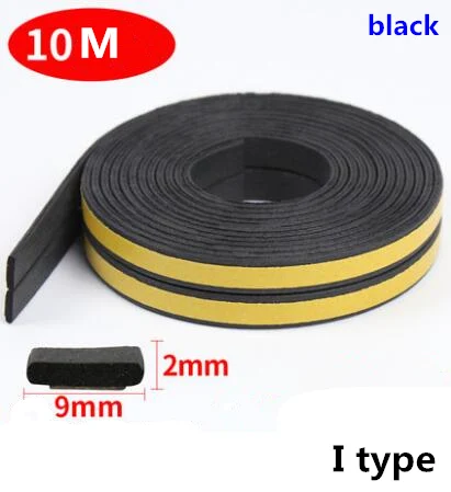 Black I Seal Strip 10 м/рулон самоклеящаяся дверная уплотнительная полоса резиновая Погодная полоса ветрозащитная Звукоизоляционная оконная уплотнительная лента аксессуары для оборудования - Цвет: Black I Seal Strip