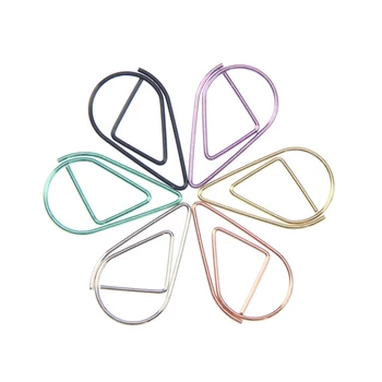 

12 PCS 6 Colors Brief Style Waterdrop Shaped Metal Paper Clip Bookmark Stationery School Office Supply Escolar Papelaria