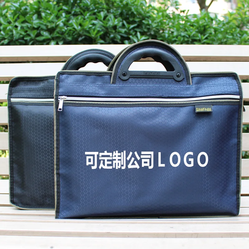 

Hand A4a3 File Holder Zipper Thick Faux Leather Canvas Double Layer Top Grade File Bag Portfolio Meeting Package