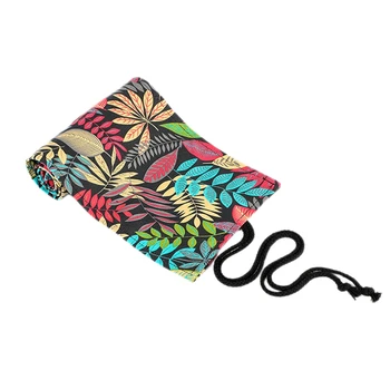 

Leaf Print Handmade Canvas Art Pen Curtain 72 Holes Large Capacity Pencil Case Color Lead Sketch Stationery Bag