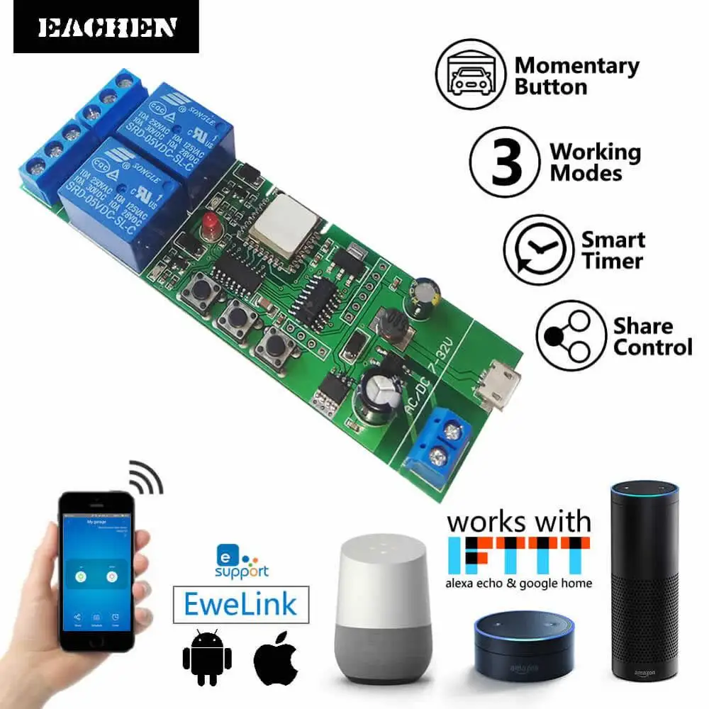 Ewelink Wireless WiFi smart home Switch Module Inching Relay Momentary/Self-Locking/Interlock for Alexa Google Home IFTTT | Обустройство