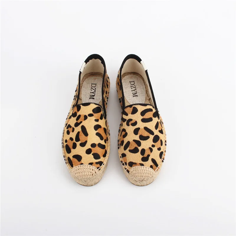 

Wind Leopard Print Thick Genuine Leather Low Help Ping With Women's Shoes Breathable Hemp Bottom Casual