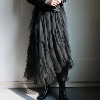 

Korea 2020 Skirt For Women Patchwork Mesh High Waist Loose Large Size Asymmetric Midi Skirts Female 2020New Fashion Clothes W095